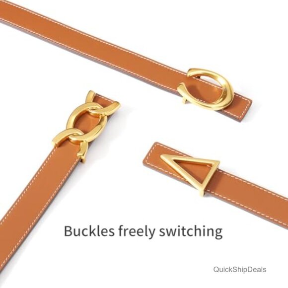 Reversible Leather Belt with Gold Plated Buckle for Women main image 4